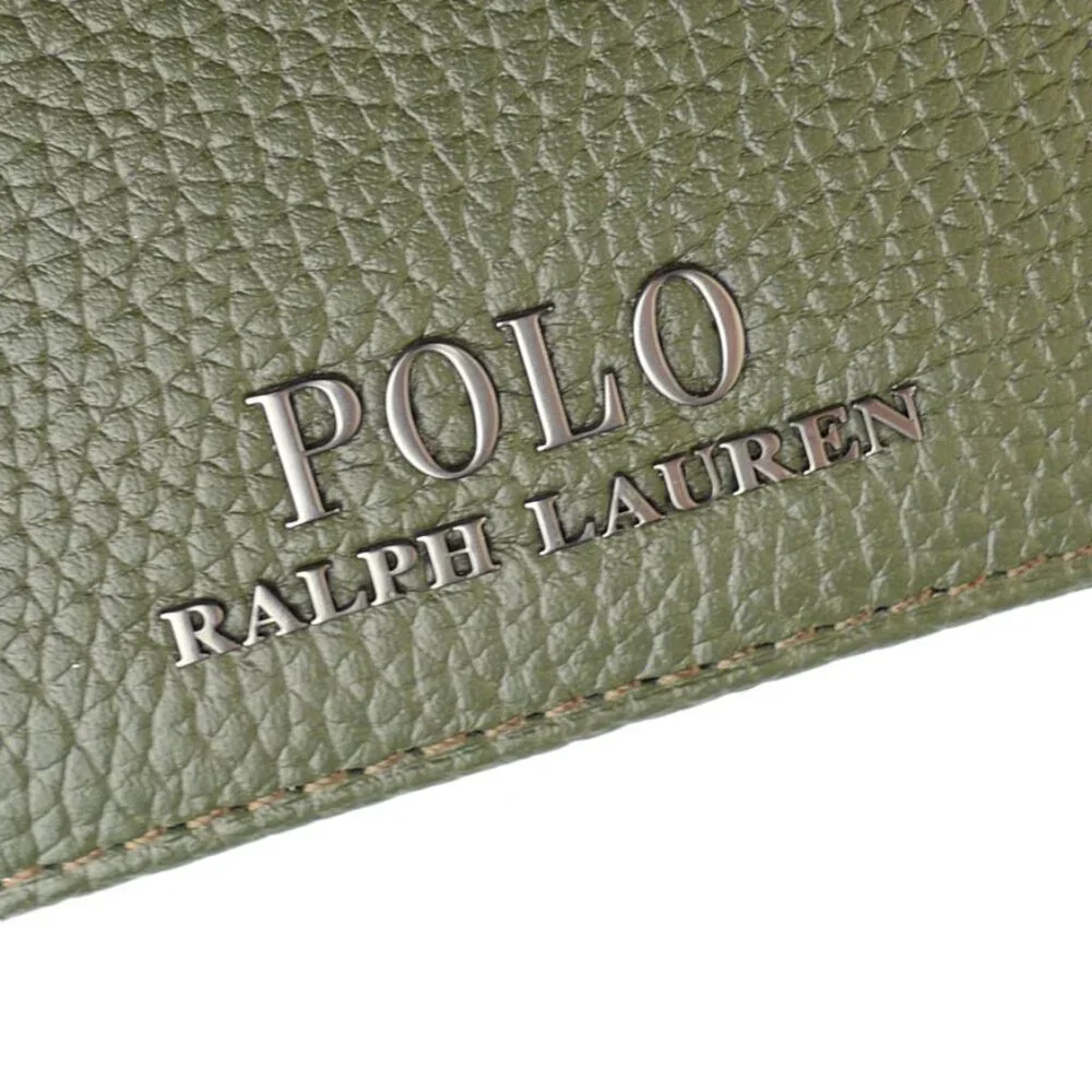 NIB Polo Ralph Lauren Pebbled Leather Billfold with striped grosgrain accents